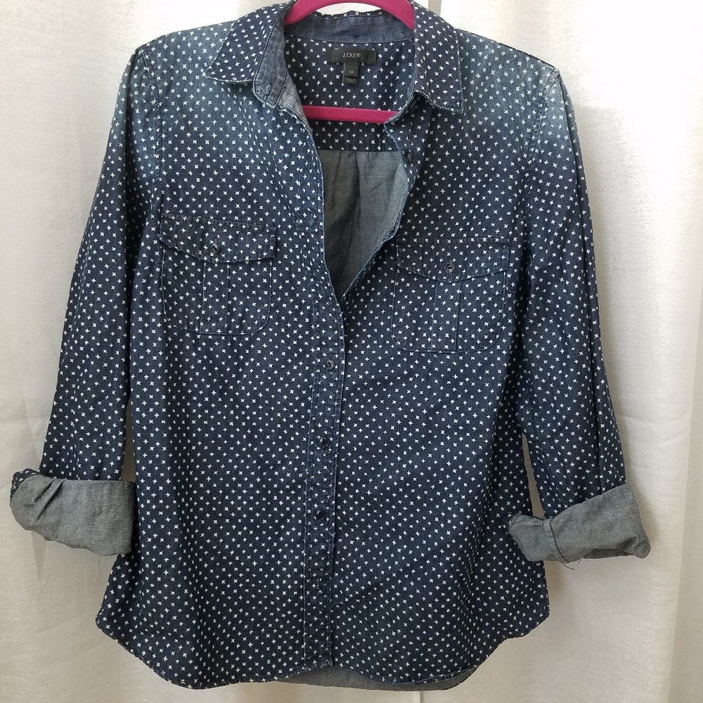 J. Crew Denim Star Dot Button Down Shirt